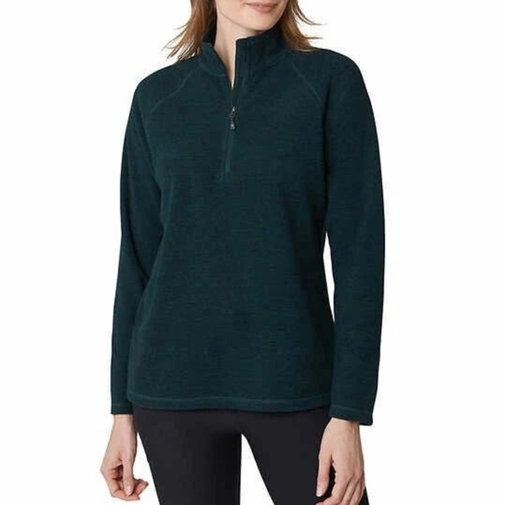 Eddie Bauer Womens Fleece‎ Pullover Sweater Green Size S Quarter Zip Long Sleeve